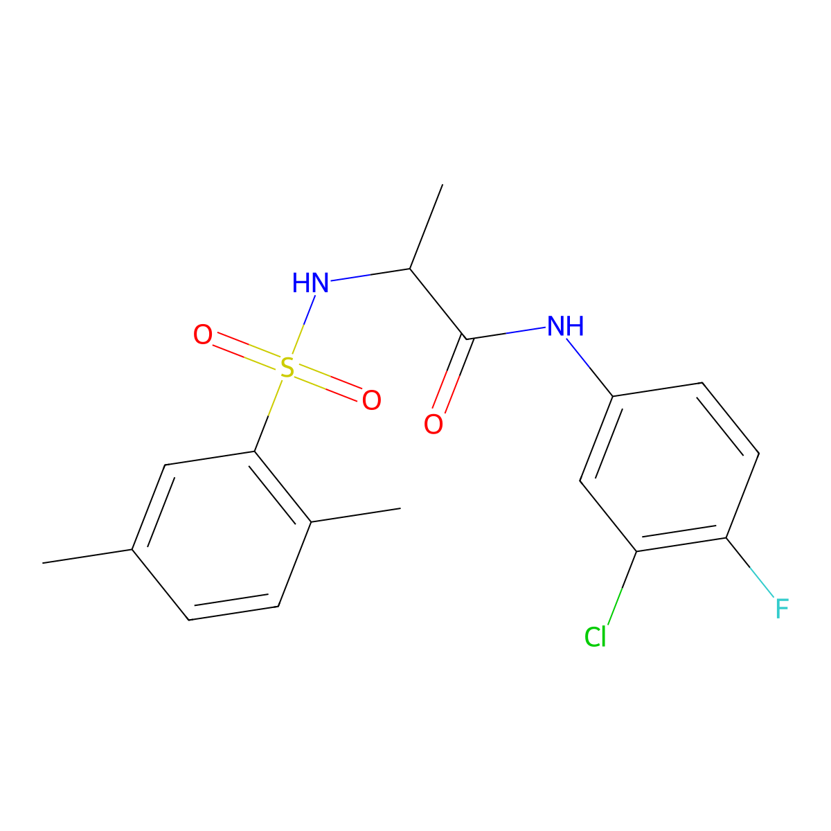 N-(3-chloro-4-fluorophenyl)-2-[(2,5-dimethylphenyl)sulfonylamino]propanamide molecular structure, CAS 1008063-81-7