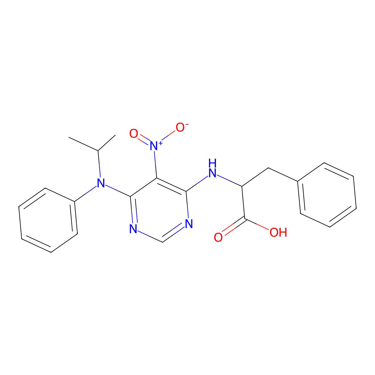 2-{[6-(Isopropylanilino)-5-nitro-4-pyrimidinyl]amino}-3-phenylpropanoic acid molecular structure, CAS 1008064-69-4