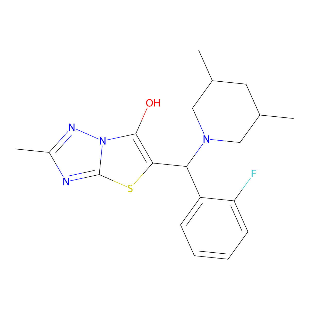 5-((3,5-Dimethylpiperidin-1-yl)(2-fluorophenyl)methyl)-2-methylthiazolo[3,2-b][1,2,4]triazol-6-ol molecular structure, CAS 1008068-75-4