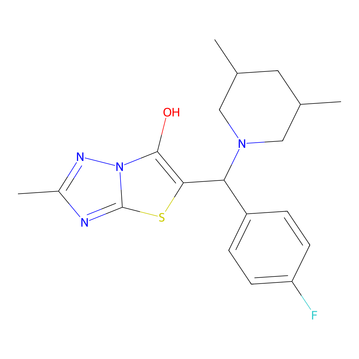 5-((3,5-Dimethylpiperidin-1-yl)(4-fluorophenyl)methyl)-2-methylthiazolo[3,2-b][1,2,4]triazol-6-ol molecular structure, CAS 1008069-87-1