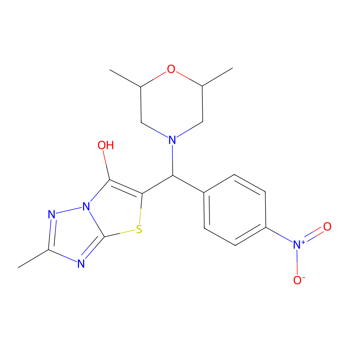 5-((2,6-Dimethylmorpholino)(4-nitrophenyl)methyl)-2-methylthiazolo[3,2-b][1,2,4]triazol-6-ol molecular structure, CAS 1008069-88-2