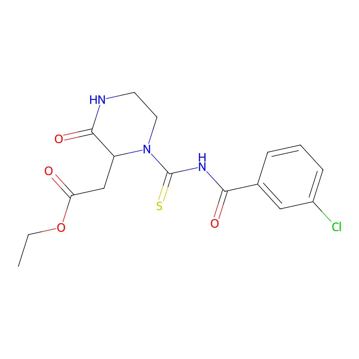 Ethyl 2-[1-[(3-chlorobenzoyl)carbamothioyl]-3-oxopiperazin-2-yl]acetate molecular structure, CAS 1008070-91-4