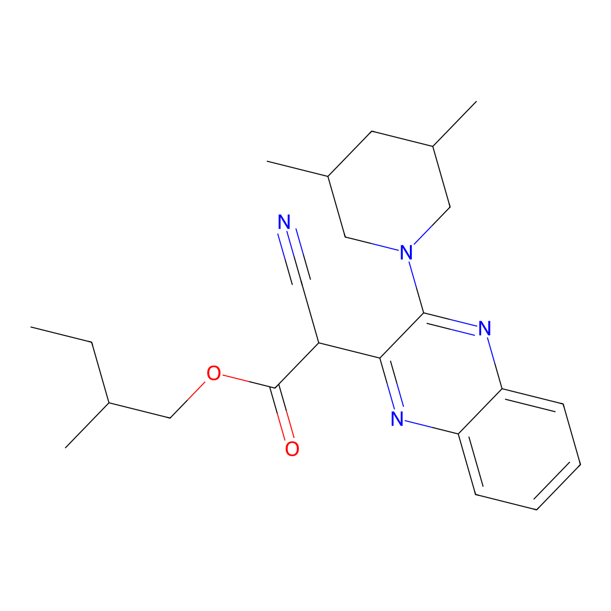 2-Methylbutyl 2-cyano-2-[3-(3,5-dimethylpiperidin-1-yl)quinoxalin-2-yl]acetate molecular structure, CAS 1008075-24-8