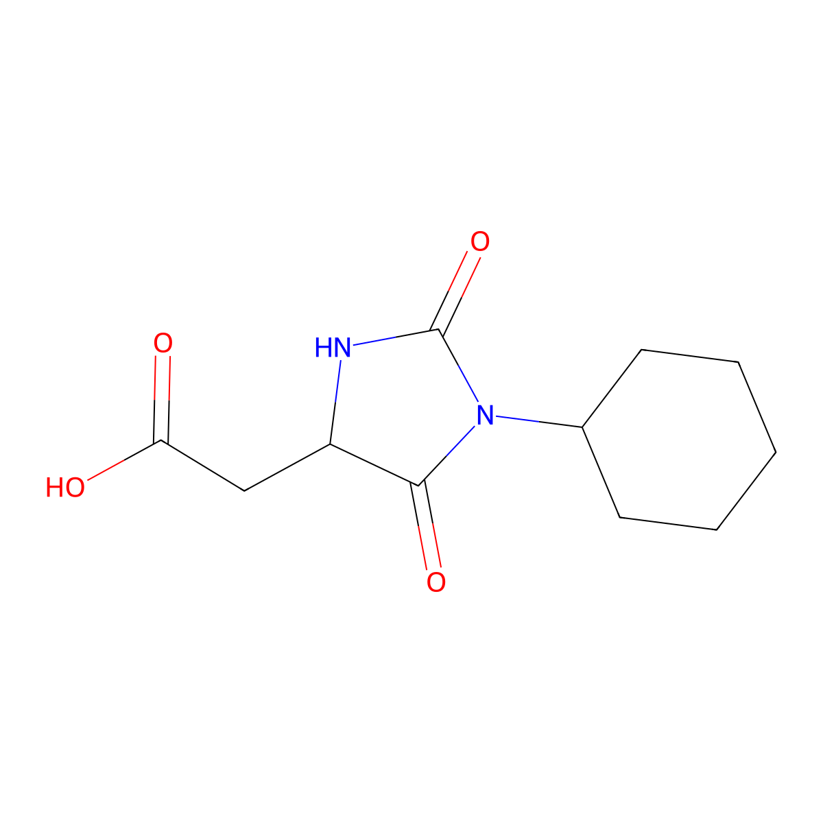 (1-Cyclohexyl-2,5-dioxoimidazolidin-4-yl)acetic acid molecular structure, CAS 1008075-30-6
