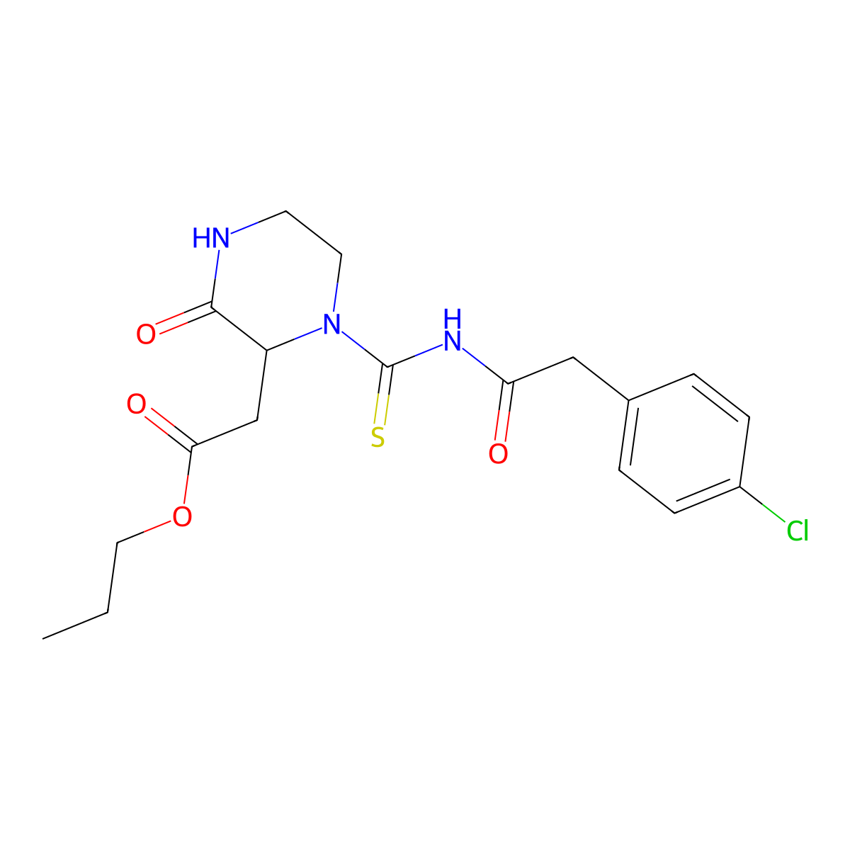 Propyl (1-{[(4-chlorophenyl)acetyl]carbamothioyl}-3-oxopiperazin-2-yl)acetate molecular structure, CAS 1008075-94-2