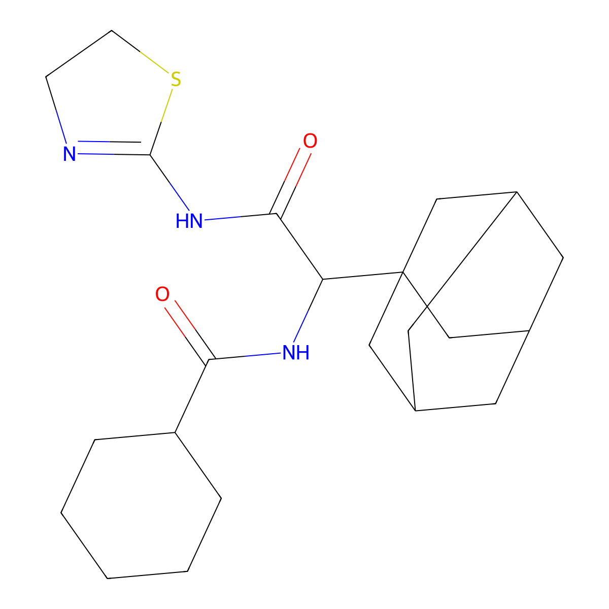 N-[1-(1-adamantyl)-2-(4,5-dihydro-1,3-thiazol-2-ylamino)-2-oxoethyl]cyclohexanecarboxamide molecular structure, CAS 1008077-91-5