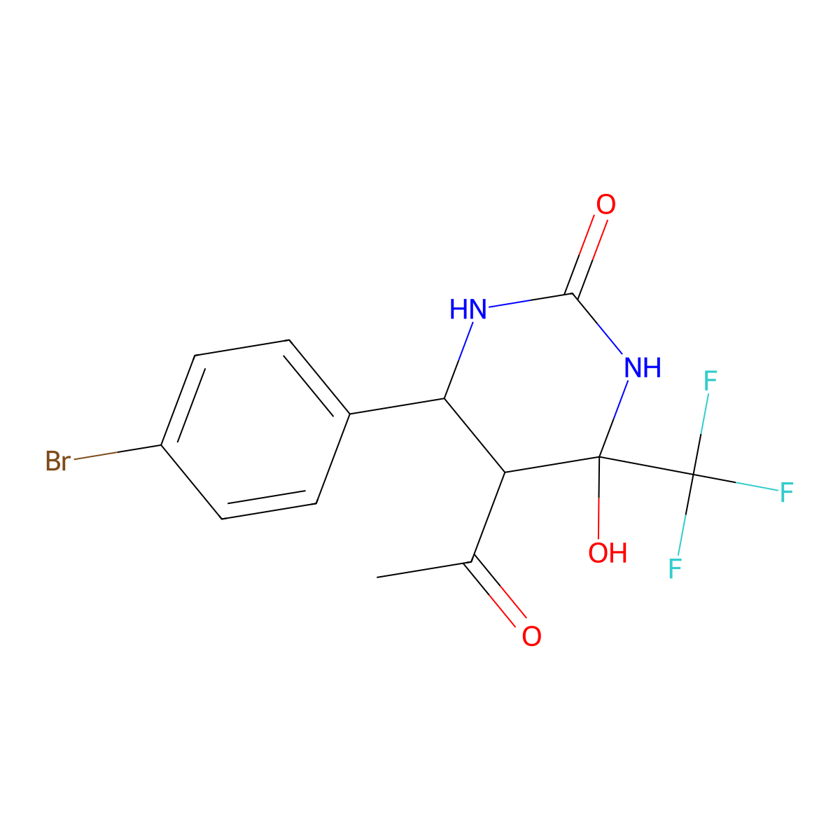 5-Acetyl-6-(4-bromophenyl)-4-hydroxy-4-(trifluoromethyl)-1,3-diazinan-2-one molecular structure, CAS 1008079-51-3