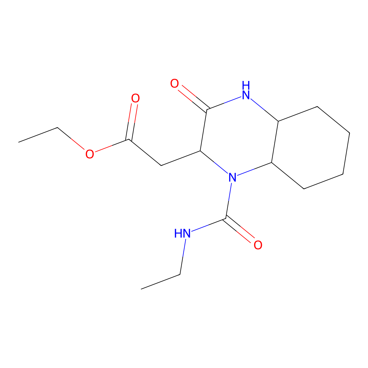 2-Quinoxalineacetic acid, 1-[(ethylamino)carbonyl]decahydro-3-oxo-, ethyl ester molecular structure, CAS 1008086-36-9