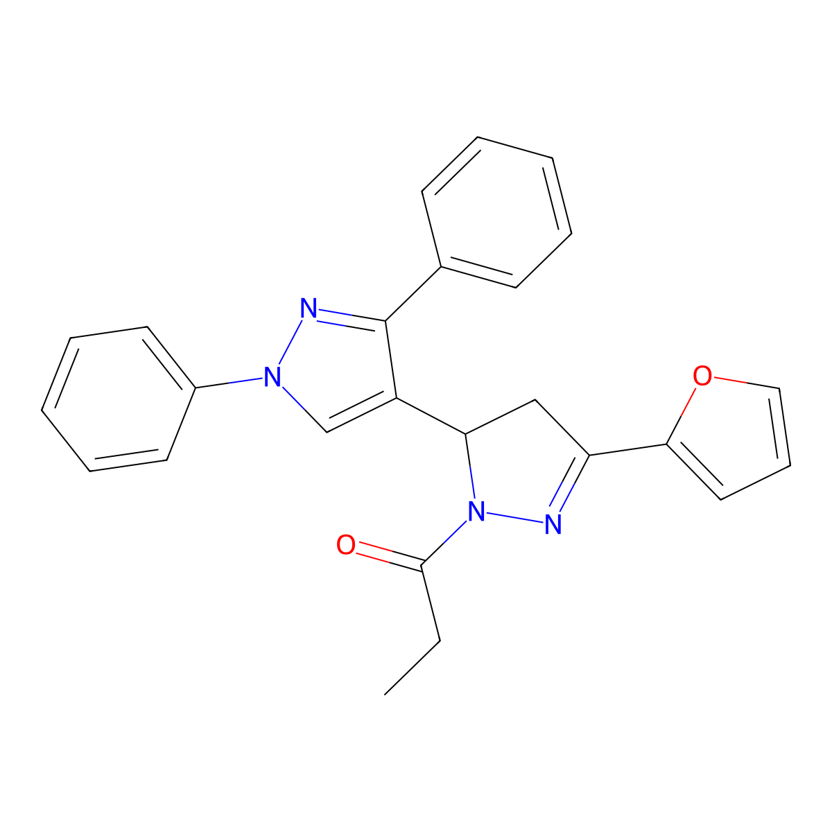 1-[5-(furan-2-yl)-1',3'-diphenyl-3,4-dihydro-1'H,2H-[3,4'-bipyrazole]-2-yl]propan-1-one molecular structure, CAS 1008091-09-5
