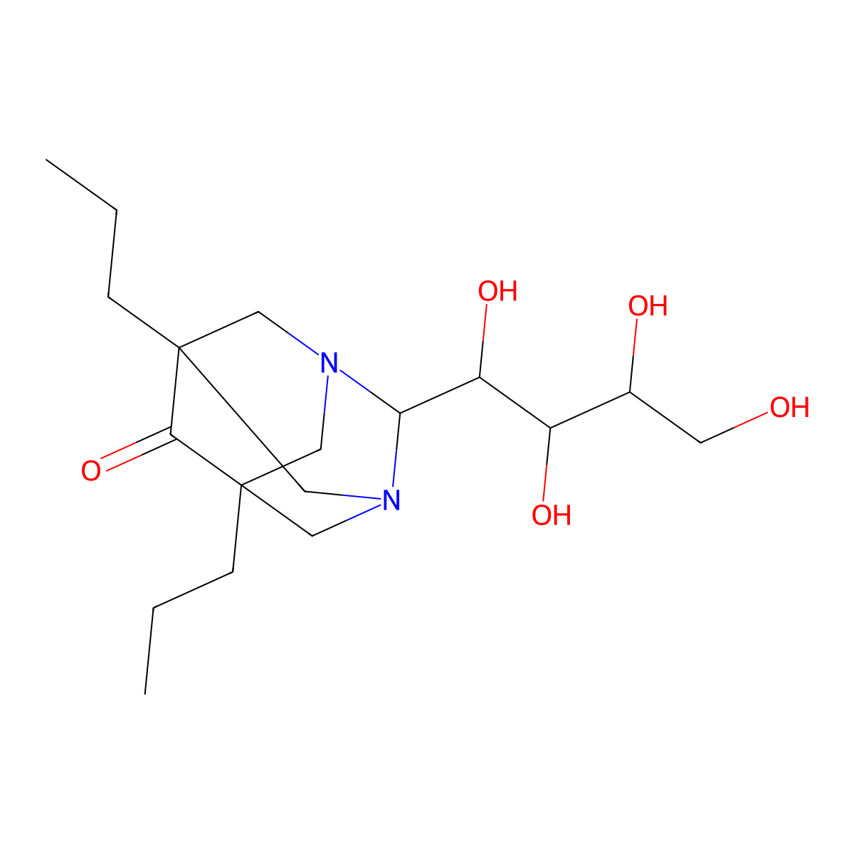 5,7-Dipropyl-2-(1,2,3,4-tetrahydroxybutyl)-1,3-diazatricyclo[3.3.1.1~3,7~]decan-6-one molecular structure, CAS 1008091-89-1