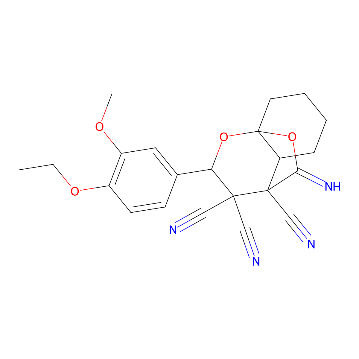 2-(4-ethoxy-3-methoxyphenyl)-10-iminohexahydro-8a,4-(epoxymethano)chromene-3,3,4(2H)-tricarbonitrile molecular structure, CAS 1008092-87-2
