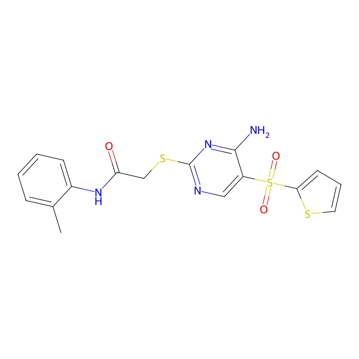 2-{[4-amino-5-(thiophene-2-sulfonyl)pyrimidin-2-yl]sulfanyl}-N-(2-methylphenyl)acetamide molecular structure, CAS 1008108-54-0