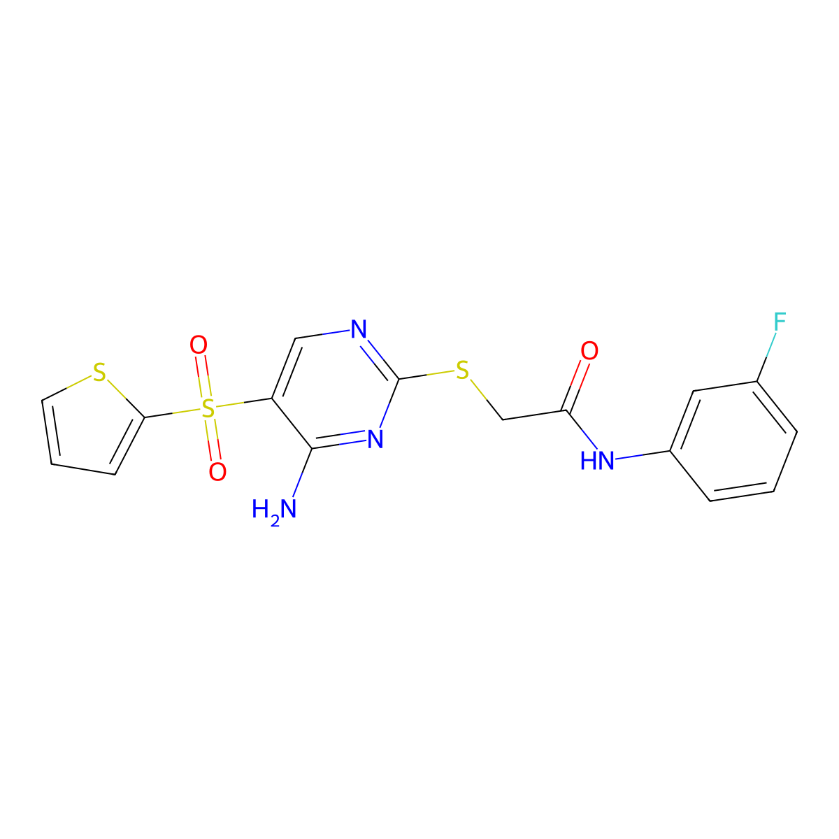 2-{[4-amino-5-(thiophene-2-sulfonyl)pyrimidin-2-yl]sulfanyl}-N-(3-fluorophenyl)acetamide molecular structure, CAS 1008108-55-1