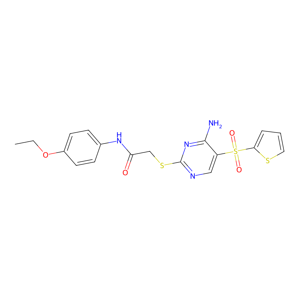 2-{[4-amino-5-(thiophene-2-sulfonyl)pyrimidin-2-yl]sulfanyl}-N-(4-ethoxyphenyl)acetamide molecular structure, CAS 1008108-56-2