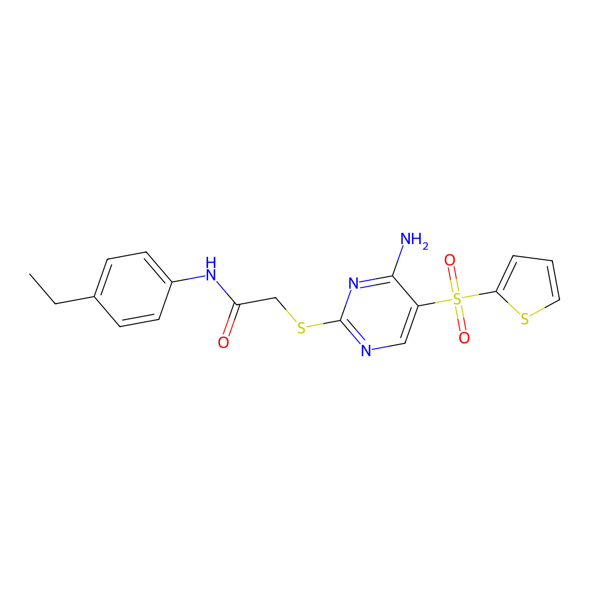 2-{[4-amino-5-(thiophene-2-sulfonyl)pyrimidin-2-yl]sulfanyl}-N-(4-ethylphenyl)acetamide molecular structure, CAS 1008108-57-3