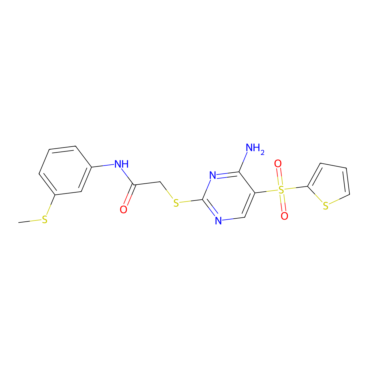 2-{[4-amino-5-(thiophene-2-sulfonyl)pyrimidin-2-yl]sulfanyl}-N-[3-(methylsulfanyl)phenyl]acetamide molecular structure, CAS 1008108-58-4