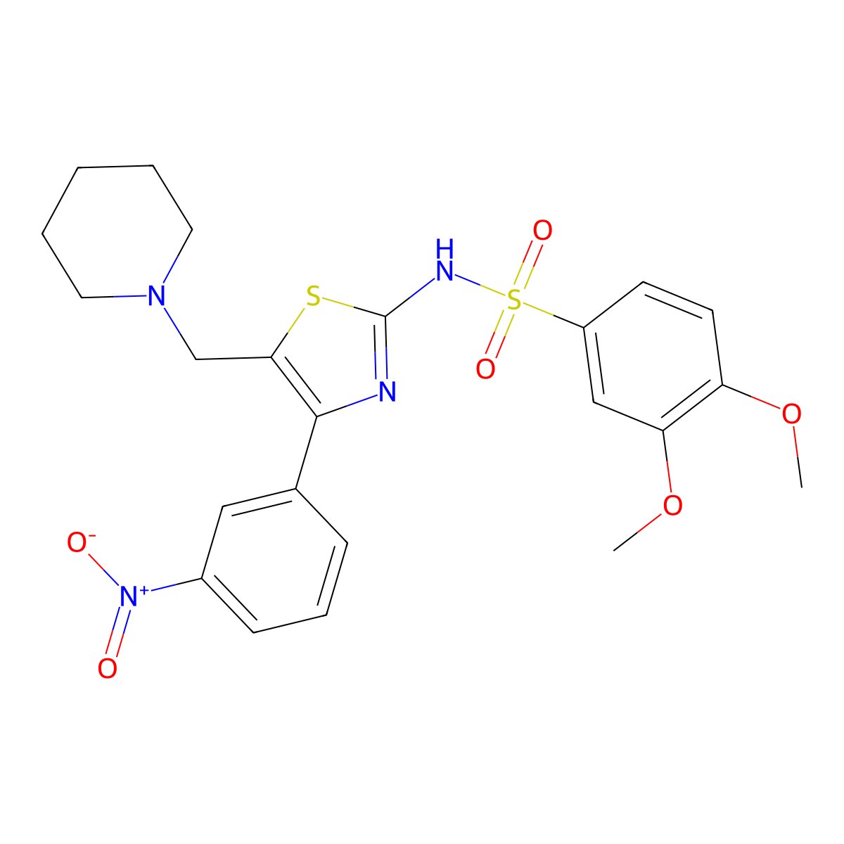 2-(3,4-Dimethoxybenzenesulfonylamino)-4-(3-nitrophenyl)-5-(piperidin-1-yl)methylthiazole molecular structure, CAS 1008119-83-2