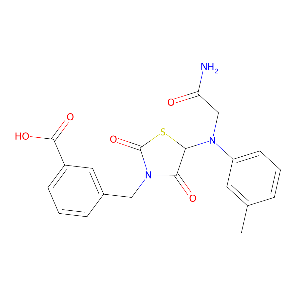 3-({5-[(2-Amino-2-oxoethyl)(3-methylphenyl)amino]-2,4-dioxo-1,3-thiazolidin-3-yl}methyl)benzoic acid molecular structure, CAS 1008189-08-9
