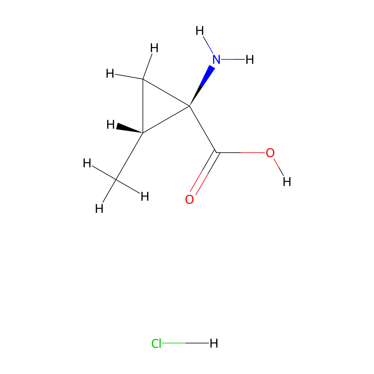 rac-(1R,2R)-1-amino-2-methylcyclopropane-1-carboxylic acid hydrochloride molecular structure, CAS 100819-64-5