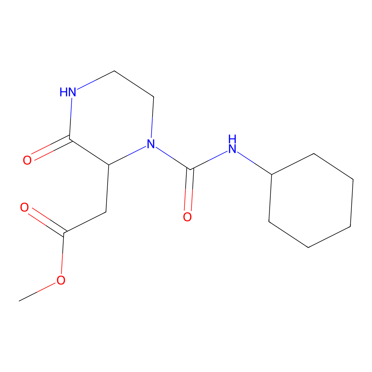 Methyl 2-[1-(cyclohexylcarbamoyl)-3-oxopiperazin-2-yl]acetate molecular structure, CAS 1008201-54-4