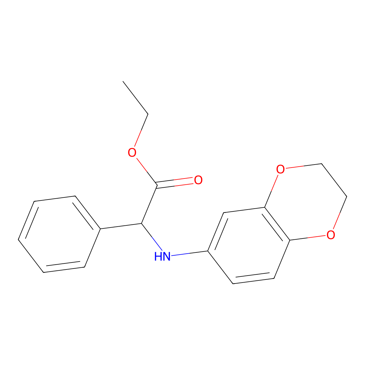 Ethyl (2,3-dihydro-1,4-benzodioxin-6-ylamino)(phenyl)acetate molecular structure, CAS 1008201-59-9