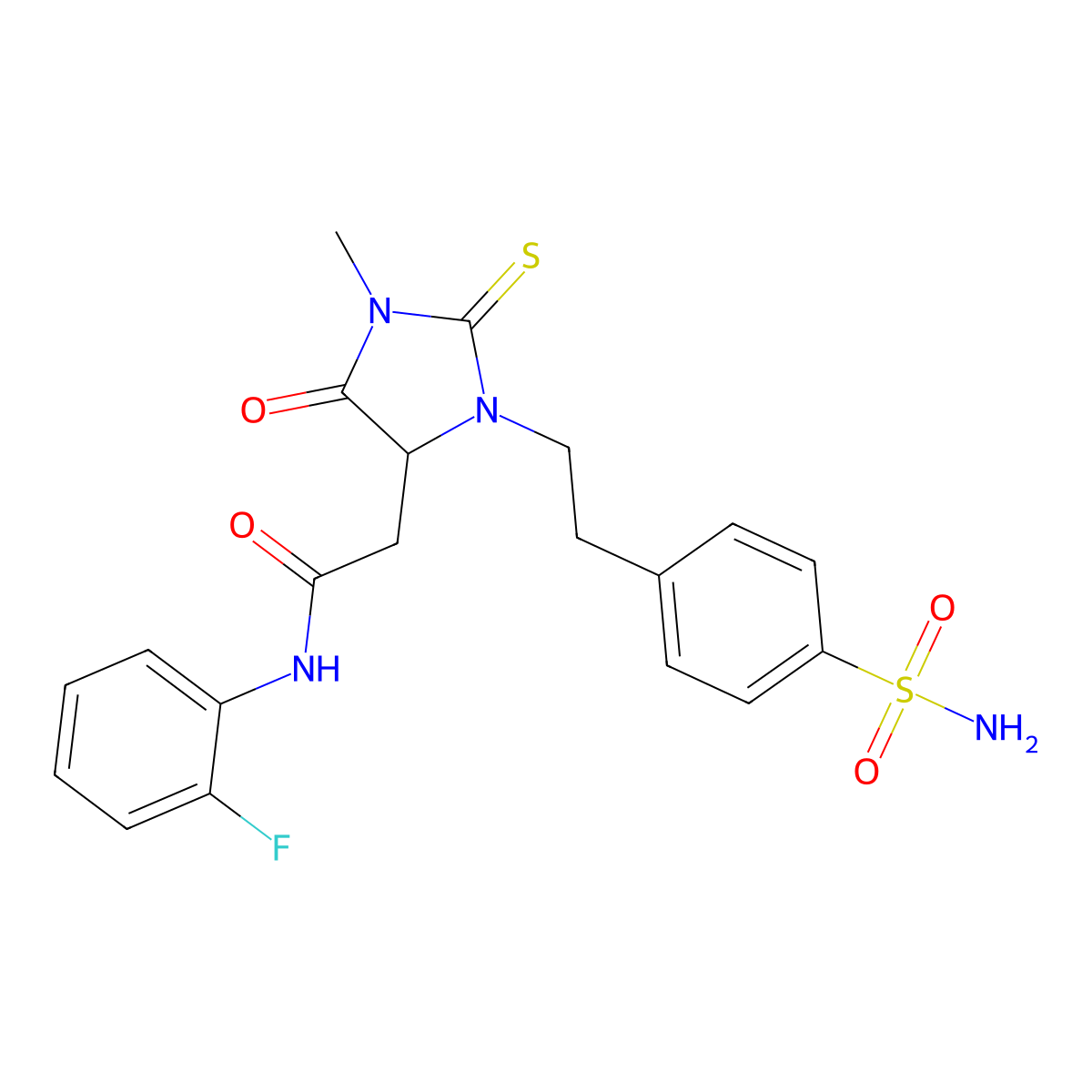 N-(2-Fluorophenyl)-2-{1-methyl-5-oxo-3-[2-(4-sulfamoylphenyl)ethyl]-2-sulfanylideneimidazolidin-4-YL}acetamide molecular structure, CAS 1008202-41-2