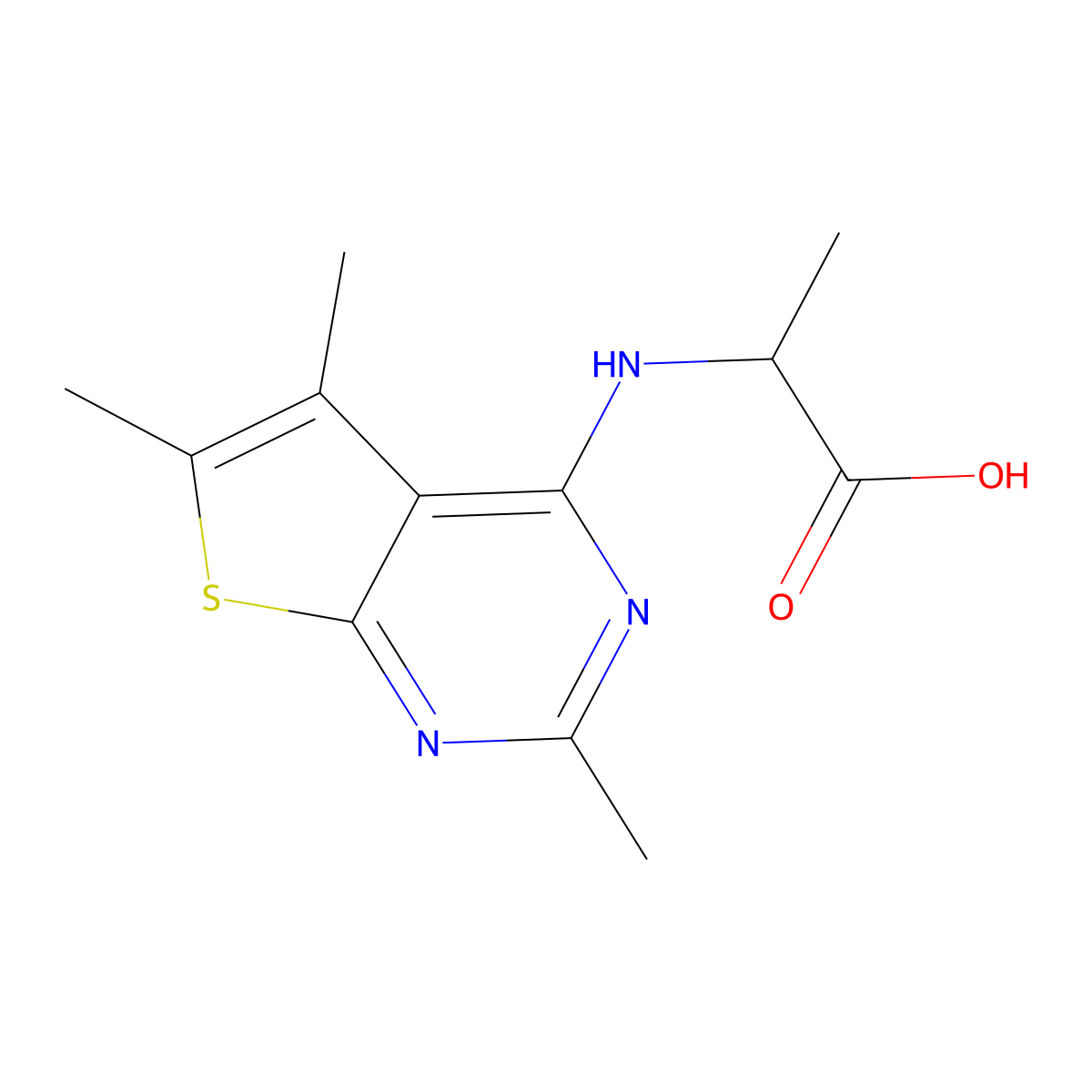 2-(2,5,6-Trimethyl-thieno[2,3-d]pyrimidin-4-ylamino)-propionic acid molecular structure, CAS 1008211-84-4