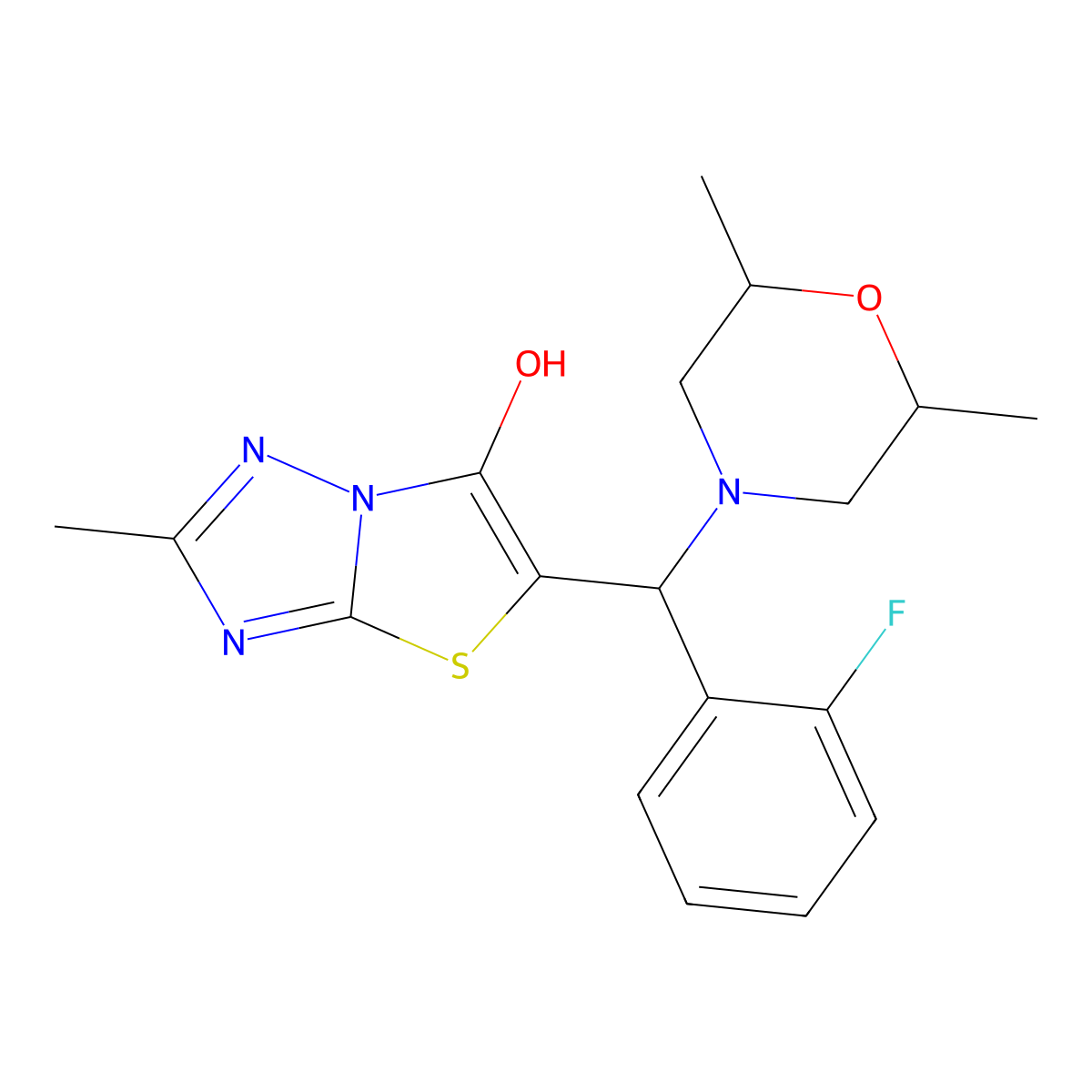 5-((2,6-Dimethylmorpholino)(2-fluorophenyl)methyl)-2-methylthiazolo[3,2-b][1,2,4]triazol-6-ol molecular structure, CAS 1008213-56-6