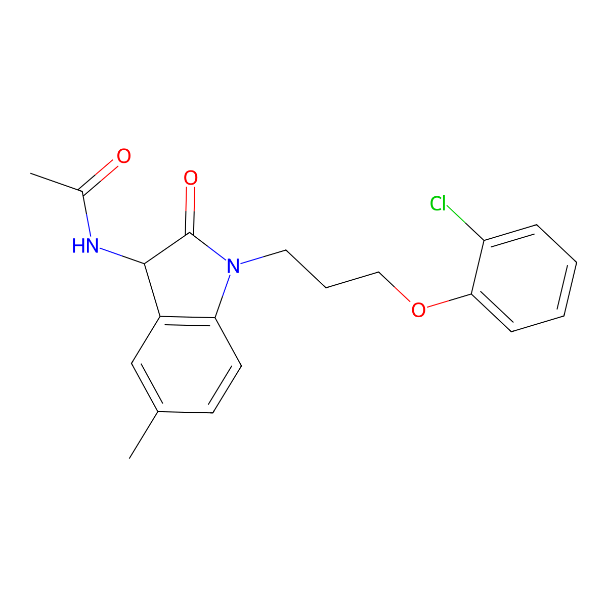 N-(1-(3-(2-chlorophenoxy)propyl)-5-methyl-2-oxoindolin-3-yl)acetamide molecular structure, CAS 1008222-70-5
