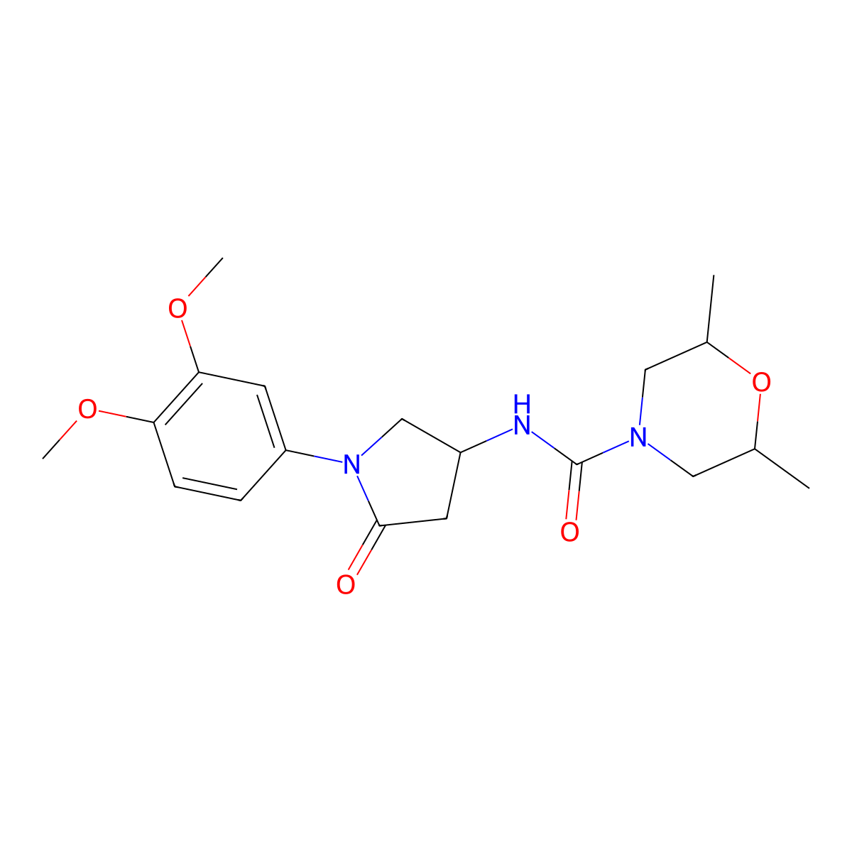N-[1-(3,4-dimethoxyphenyl)-5-oxopyrrolidin-3-yl]-2,6-dimethylmorpholine-4-carboxamide molecular structure, CAS 1008227-10-8