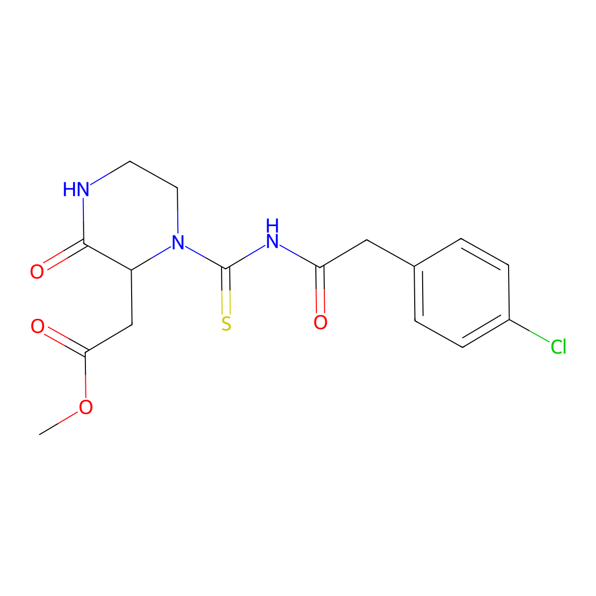 Methyl (1-{[(4-chlorophenyl)acetyl]carbamothioyl}-3-oxopiperazin-2-yl)acetate molecular structure, CAS 1008230-40-7