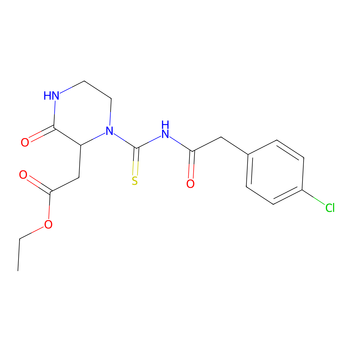 Ethyl (1-{[(4-chlorophenyl)acetyl]carbamothioyl}-3-oxopiperazin-2-yl)acetate molecular structure, CAS 1008230-42-9