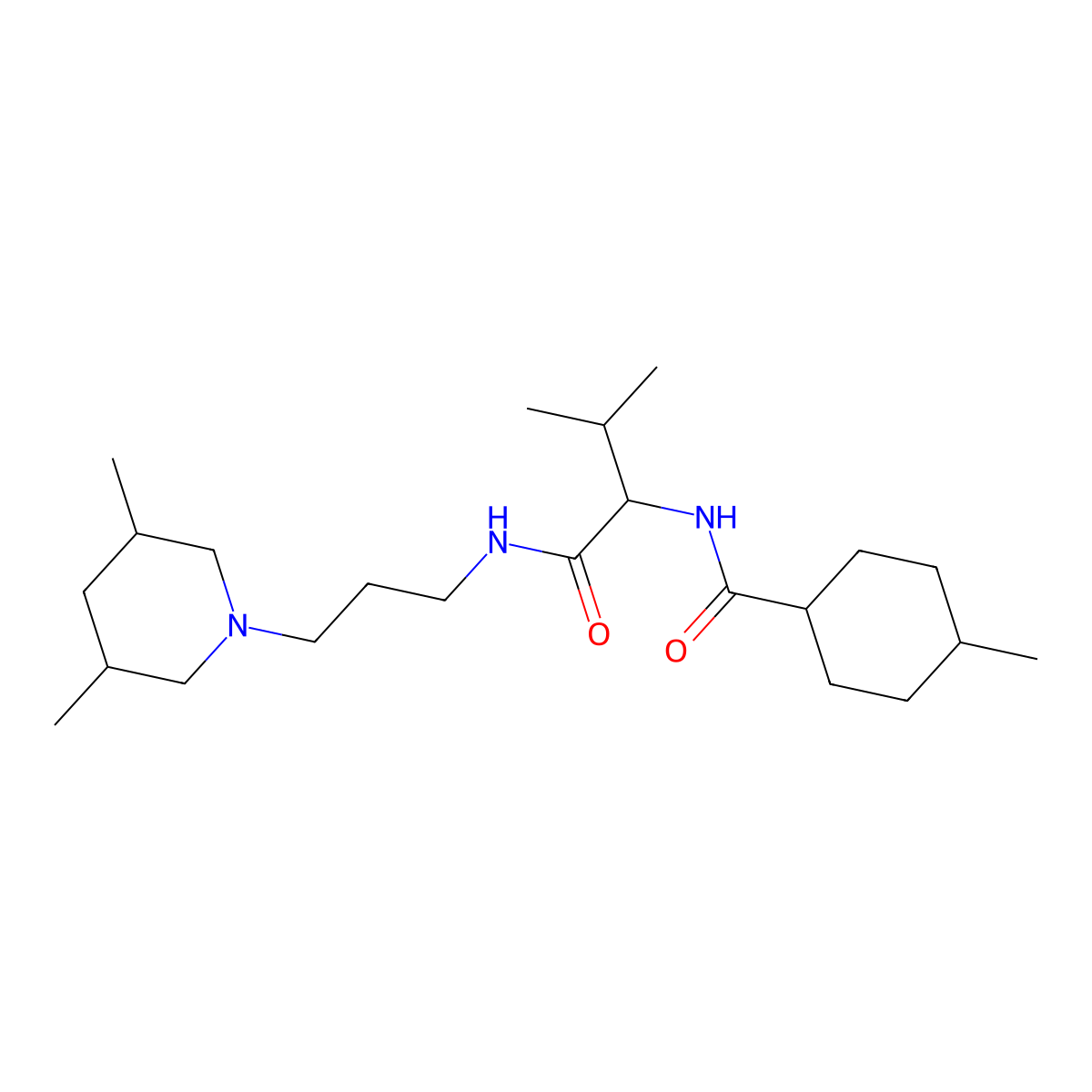 N-(1-((3-(3,5-dimethylpiperidin-1-yl)propyl)amino)-3-methyl-1-oxobutan-2-yl)-4-methylcyclohexanecarboxamide molecular structure, CAS 1008231-44-4