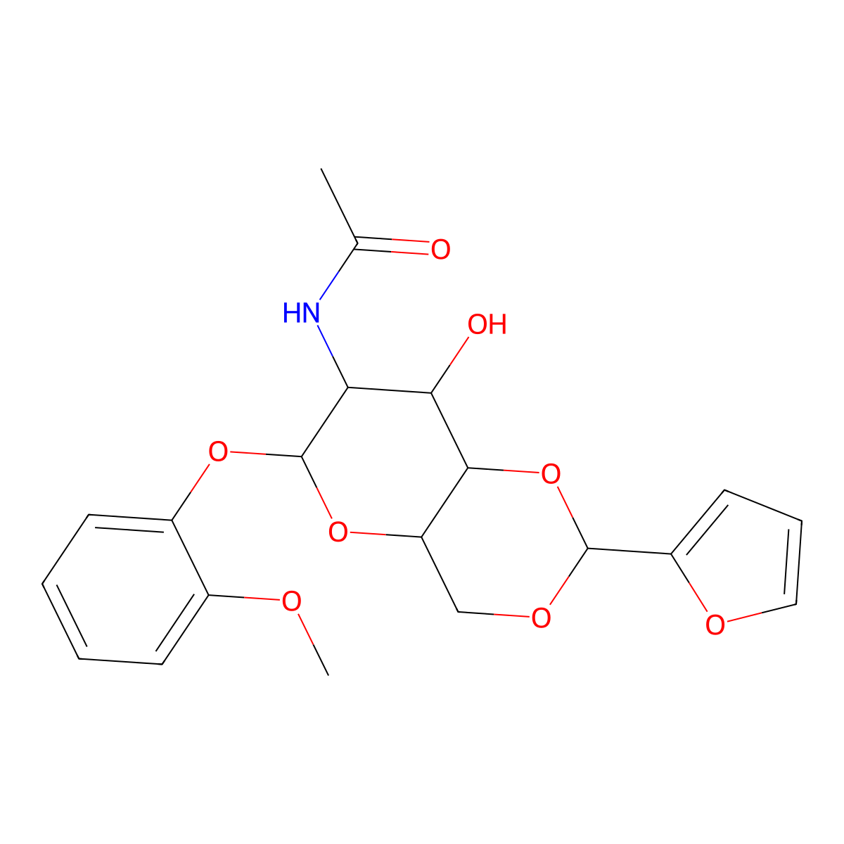 N-[2-Furan-2-yl-8-hydroxy-6-(2-methoxy-phenoxy)-hexahydro-pyrano[3,2-d][1,3]dioxin-7-yl]-acetamide molecular structure, CAS 1008236-84-7