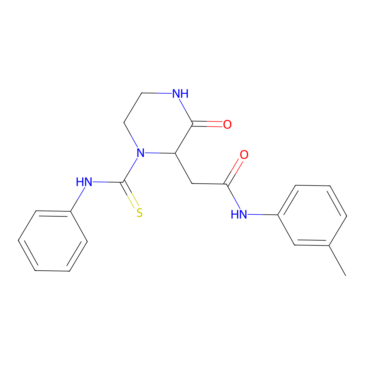 N-(3-methylphenyl)-2-[3-oxo-1-(phenylcarbamothioyl)piperazin-2-yl]acetamide molecular structure, CAS 1008239-20-0