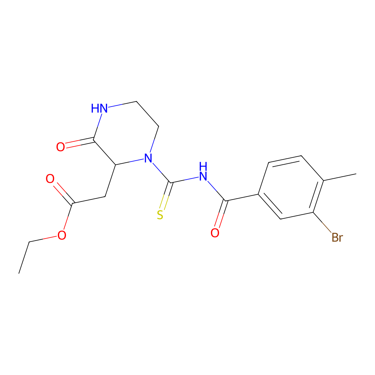 Ethyl 2-[1-[(3-bromo-4-methylbenzoyl)carbamothioyl]-3-oxopiperazin-2-yl]acetate molecular structure, CAS 1008239-61-9