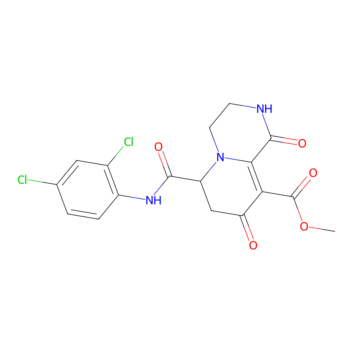 methyl 6-[(2,4-dichlorophenyl)carbamoyl]-1,8-dioxo-1,3,4,6,7,8-hexahydro-2H-pyrido[1,2-a]pyrazine-9-carboxylate molecular structure, CAS 1008242-36-1
