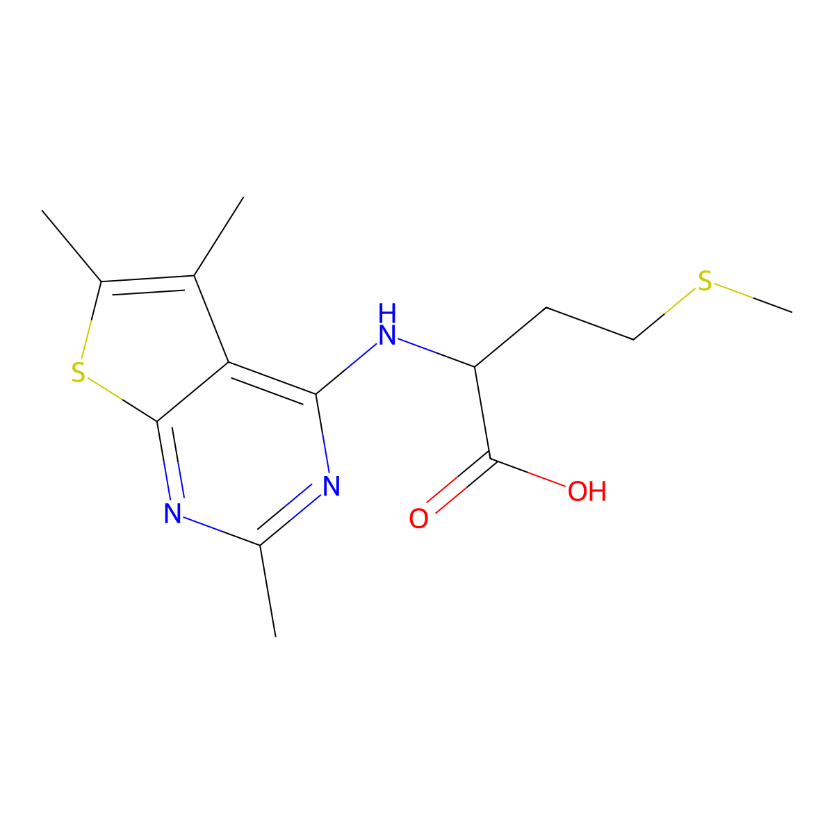 4-Methylthio-2-[(2,5,6-trimethylthiopheno[3,2-e]pyrimidin-4-yl)amino]butanoic acid molecular structure, CAS 1008248-16-5