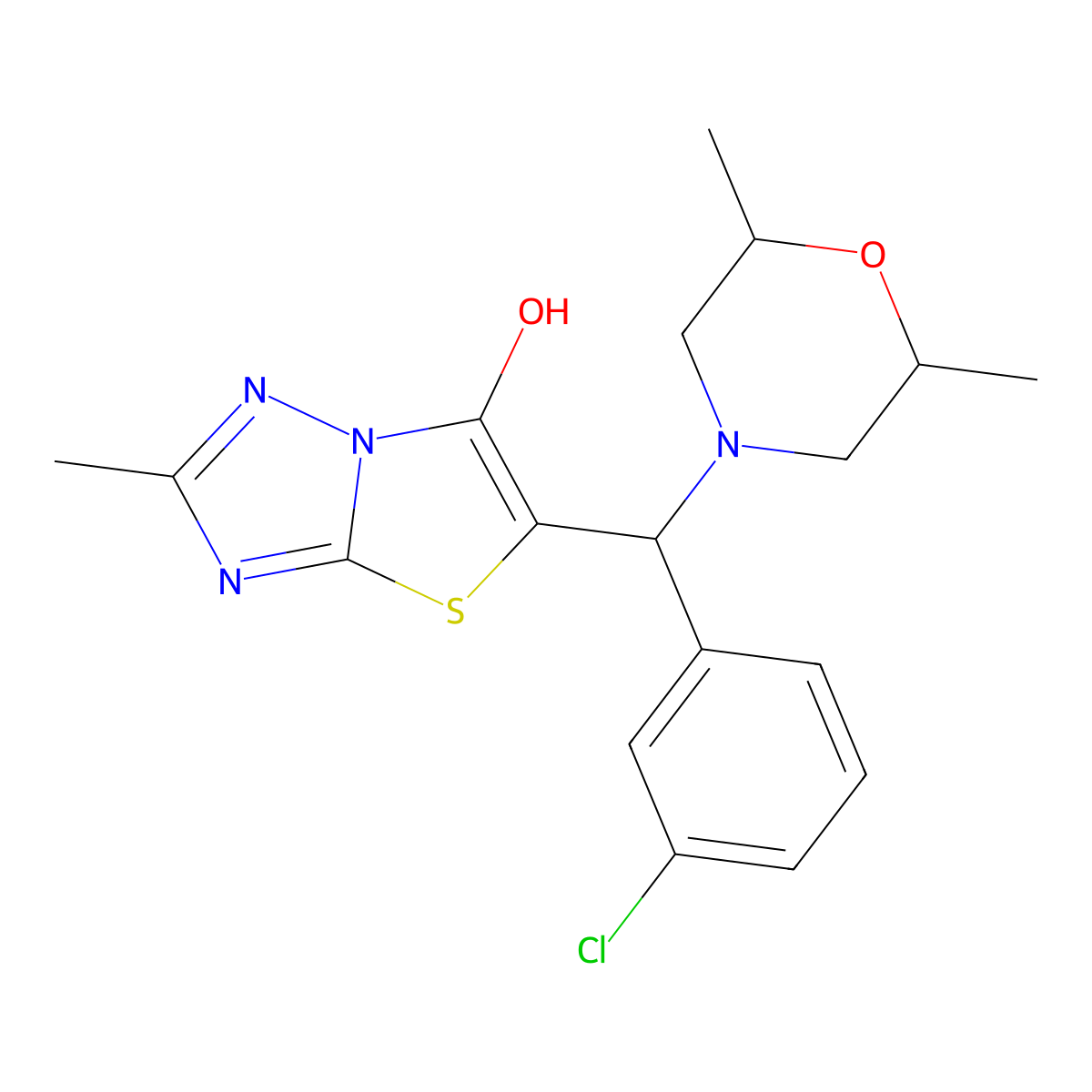 5-((3-Chlorophenyl)(2,6-dimethylmorpholino)methyl)-2-methylthiazolo[3,2-b][1,2,4]triazol-6-ol molecular structure, CAS 1008248-39-2