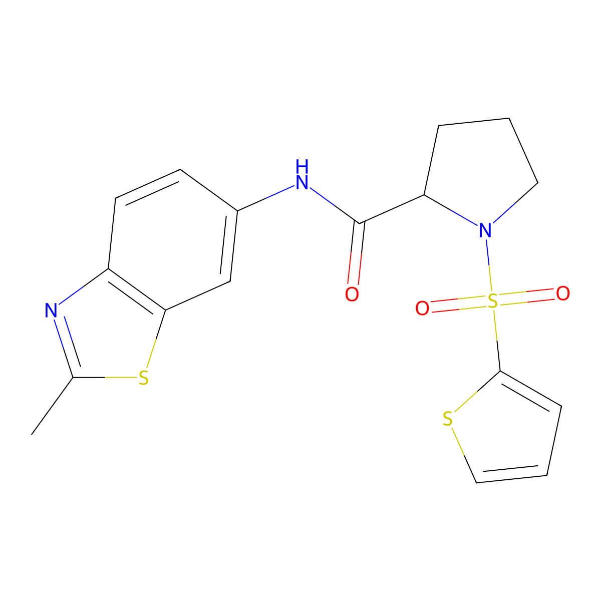 N-(2-methylbenzo[d]thiazol-6-yl)-1-(thiophen-2-ylsulfonyl)pyrrolidine-2-carboxamide molecular structure, CAS 1008249-77-1