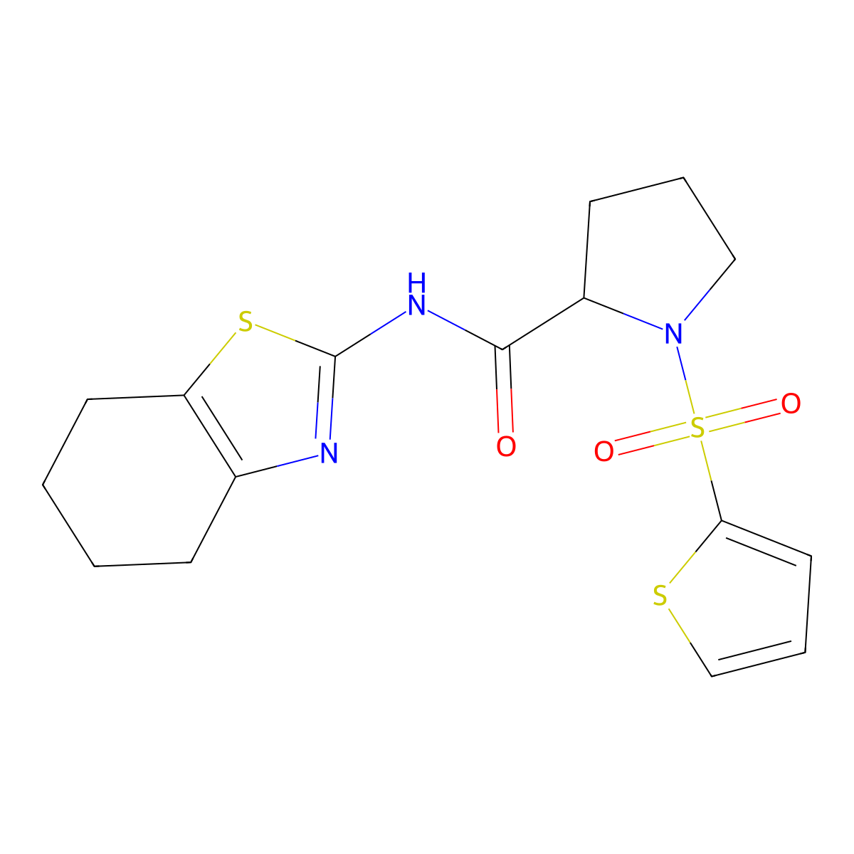 N-(4,5,6,7-tetrahydro-1,3-benzothiazol-2-yl)-1-(thiophene-2-sulfonyl)pyrrolidine-2-carboxamide molecular structure, CAS 1008249-79-3