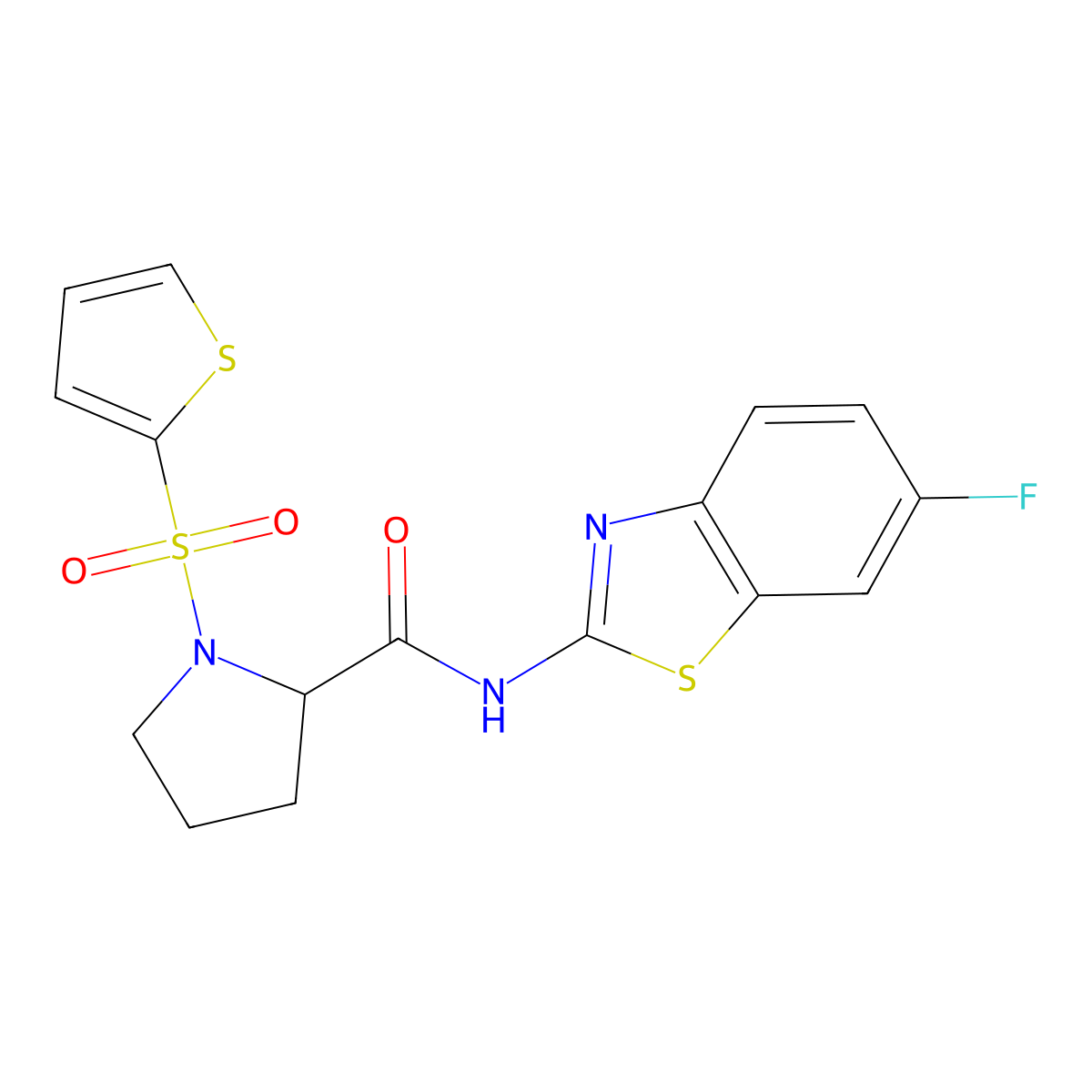 N-(6-fluorobenzo[d]thiazol-2-yl)-1-(thiophen-2-ylsulfonyl)pyrrolidine-2-carboxamide molecular structure, CAS 1008249-81-7
