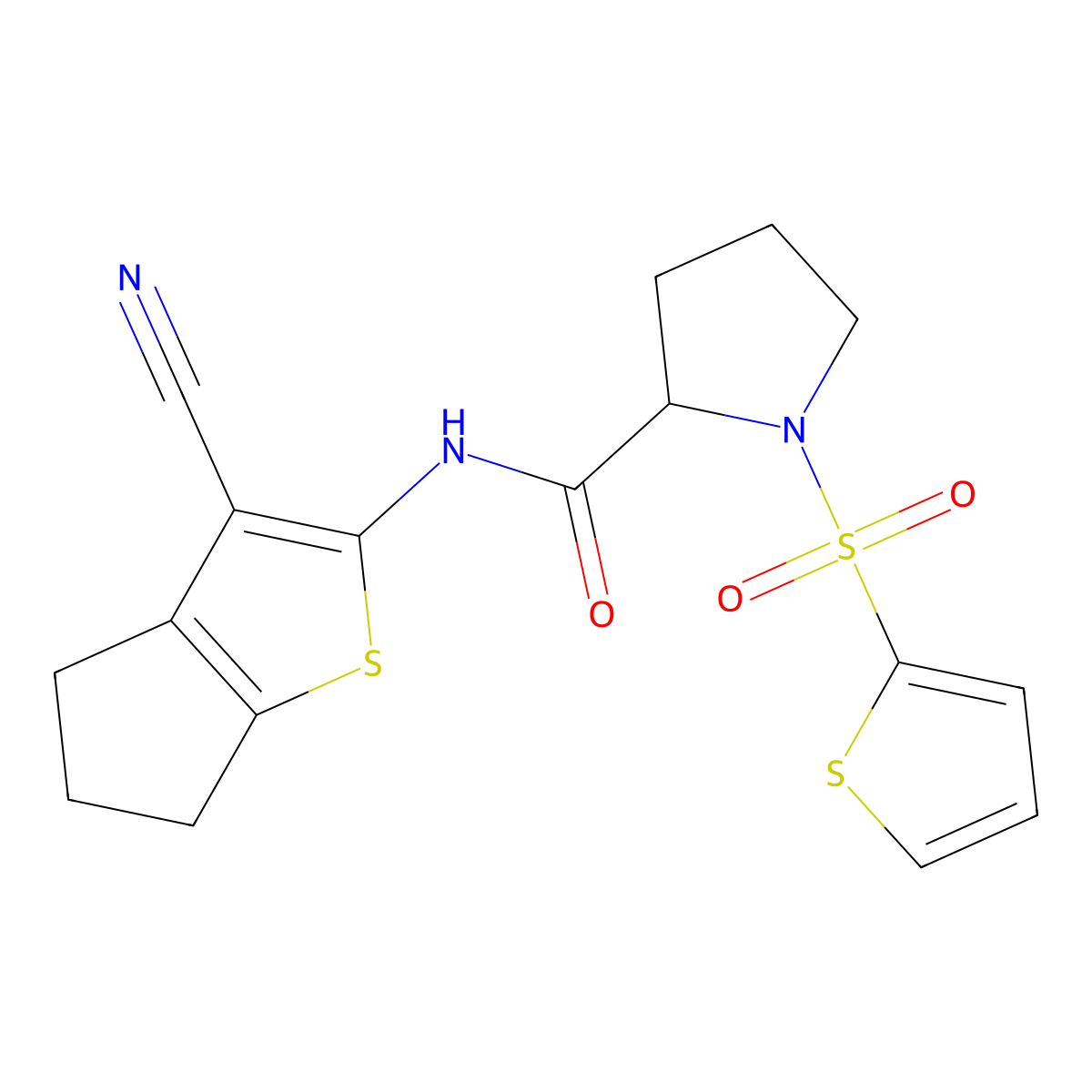 N-{3-cyano-4H,5H,6H-cyclopenta[b]thiophen-2-yl}-1-(thiophene-2-sulfonyl)pyrrolidine-2-carboxamide molecular structure, CAS 1008249-83-9