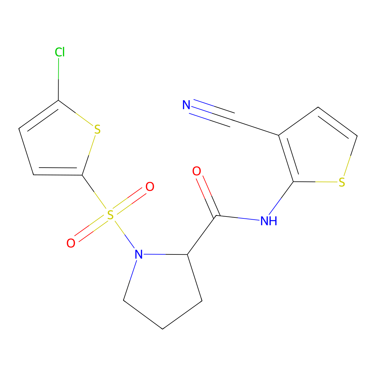 1-((5-chlorothiophen-2-yl)sulfonyl)-N-(3-cyanothiophen-2-yl)pyrrolidine-2-carboxamide molecular structure, CAS 1008259-48-0