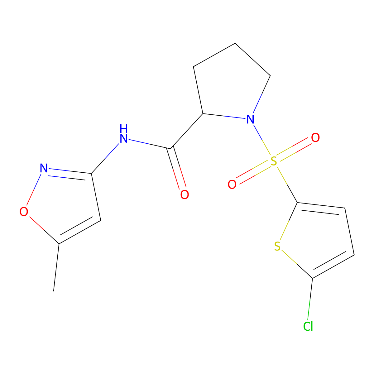 1-((5-chlorothiophen-2-yl)sulfonyl)-N-(5-methylisoxazol-3-yl)pyrrolidine-2-carboxamide molecular structure, CAS 1008259-53-7