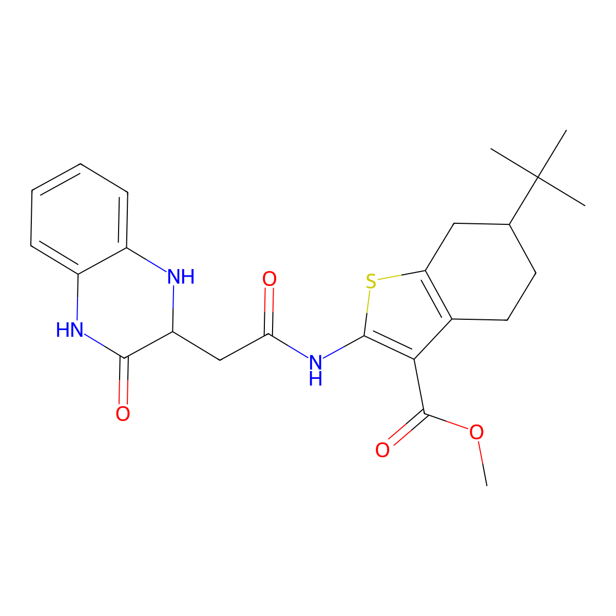 Methyl 6-(tert-butyl)-2-(2-(3-oxo-1,2,3,4-tetrahydroquinoxalin-2-yl)acetamido)-4,5,6,7-tetrahydrobenzo[b]thiophene-3-carboxylate molecular structure, CAS 1008261-37-7