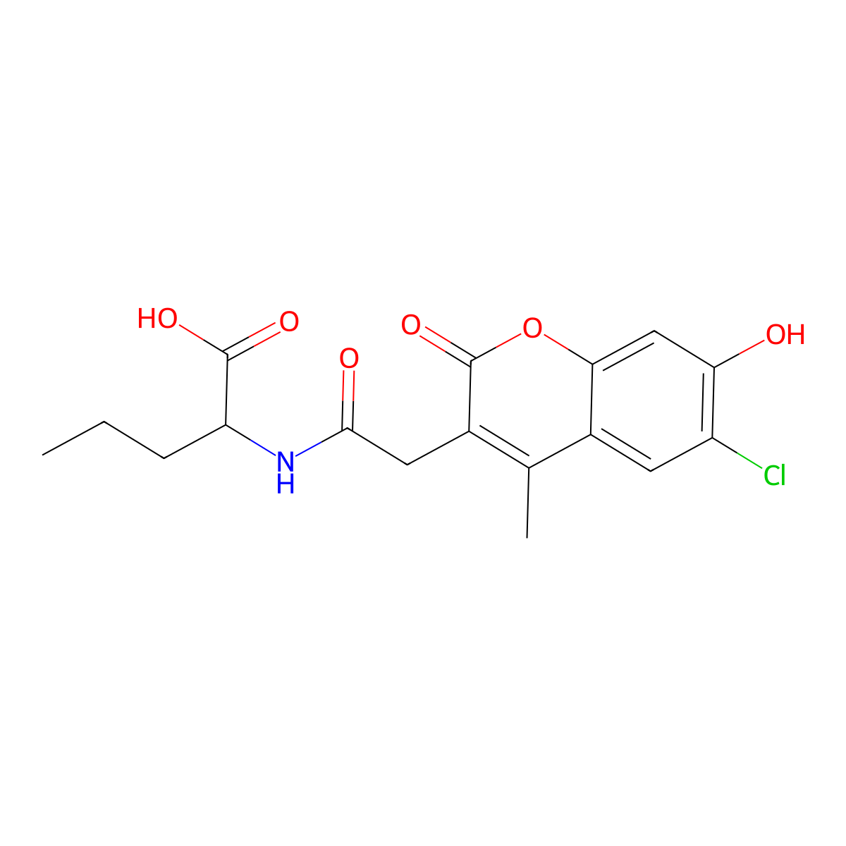 N-[(6-chloro-7-hydroxy-4-methyl-2-oxo-2H-chromen-3-yl)acetyl]norvaline molecular structure, CAS 1008261-47-9