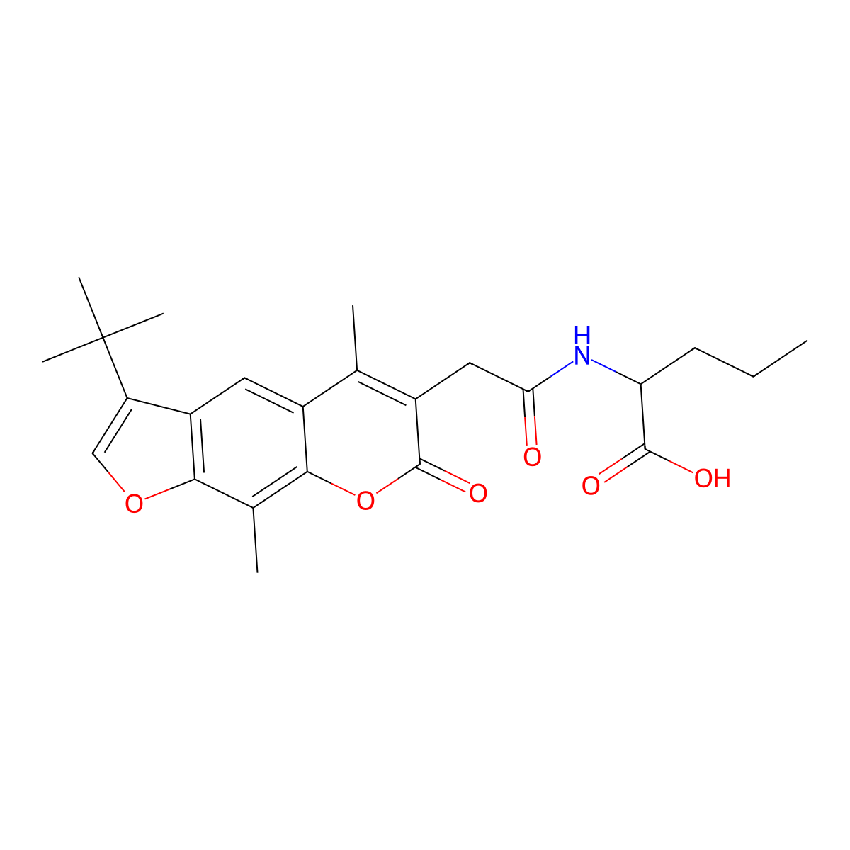 N-[(3-tert-butyl-5,9-dimethyl-7-oxo-7H-furo[3,2-g]chromen-6-yl)acetyl]norvaline molecular structure, CAS 1008261-87-7