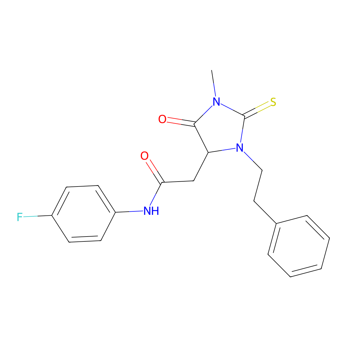N-(4-fluorophenyl)-2-[1-methyl-5-oxo-3-(2-phenylethyl)-2-thioxoimidazolidin-4-yl]acetamide molecular structure, CAS 1008262-19-8