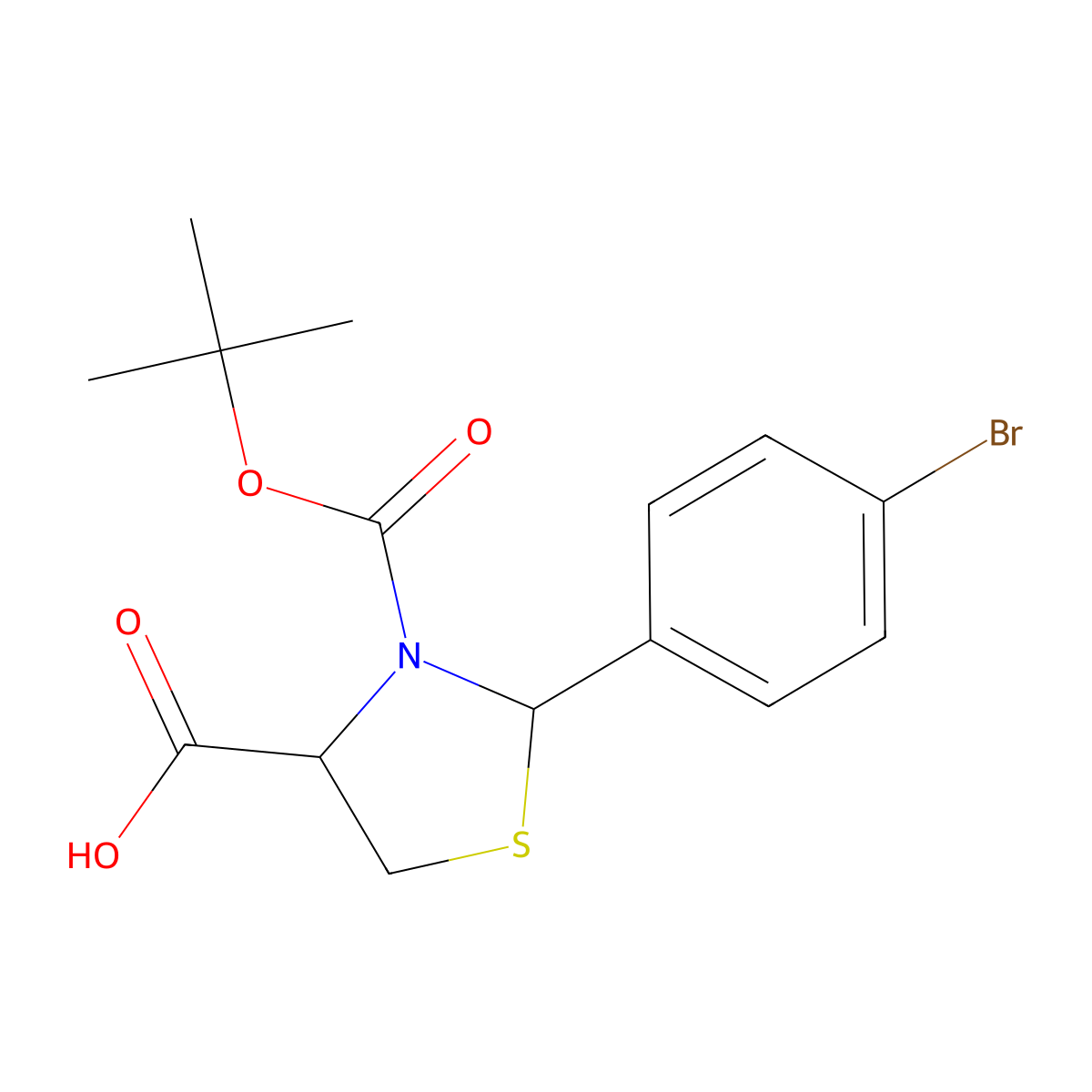 2-(4-Bromophenyl)-3-(tert-butoxycarbonyl)thiazolidine-4-carboxylic acid molecular structure, CAS 1008262-90-5